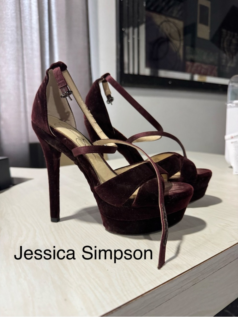 Jessica Simpson Wine Velvet Platform Stiletto Sandals